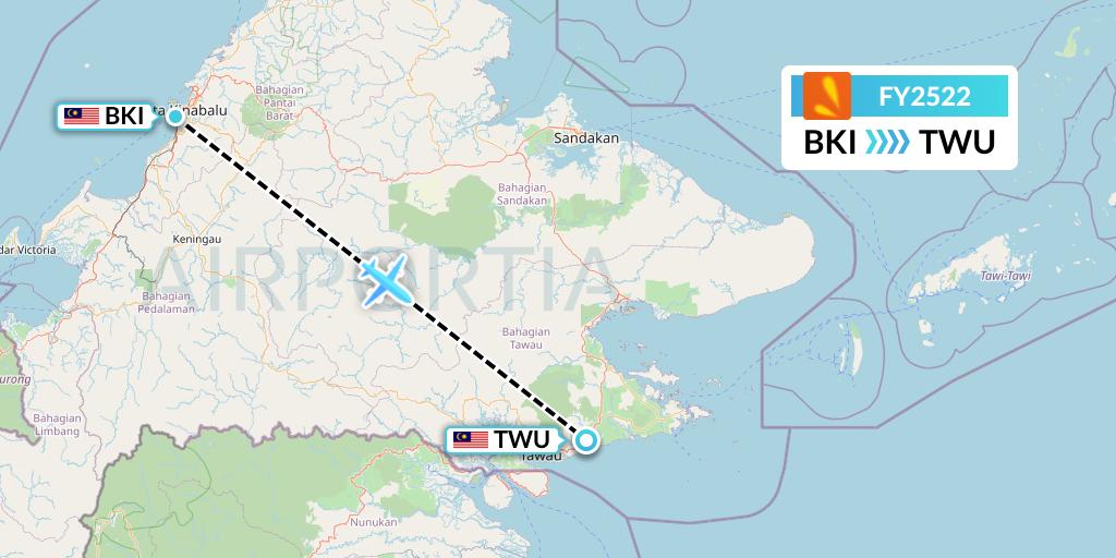 FY2522 Firefly Flight Map: Kota Kinabalu to Tawau