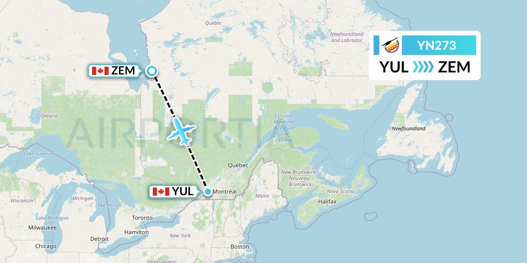 YN273 Air Creebec Flight Map: Montreal to Eastmain River