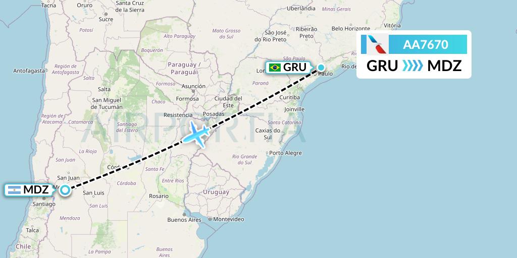 AA7670 American Airlines Flight Map: Sao Paulo to Mendoza