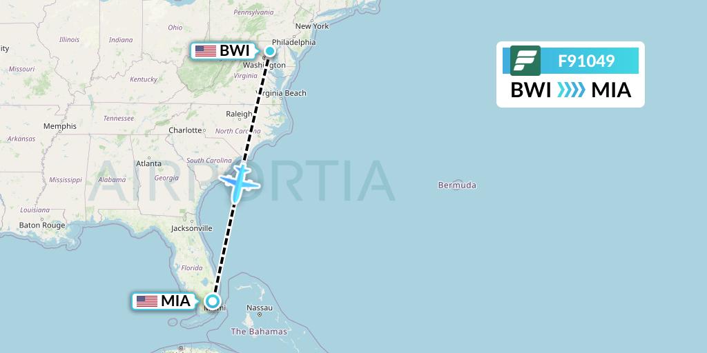 F91049 Frontier Airlines Flight Map: Baltimore to Miami