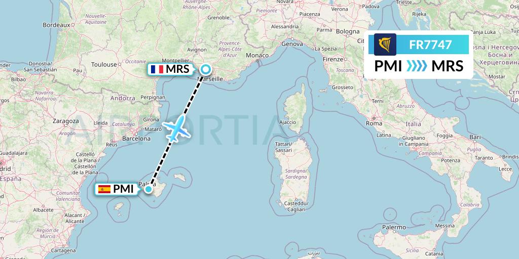 FR7747 Ryanair Flight Map: Palma de Mallorca to Marseille
