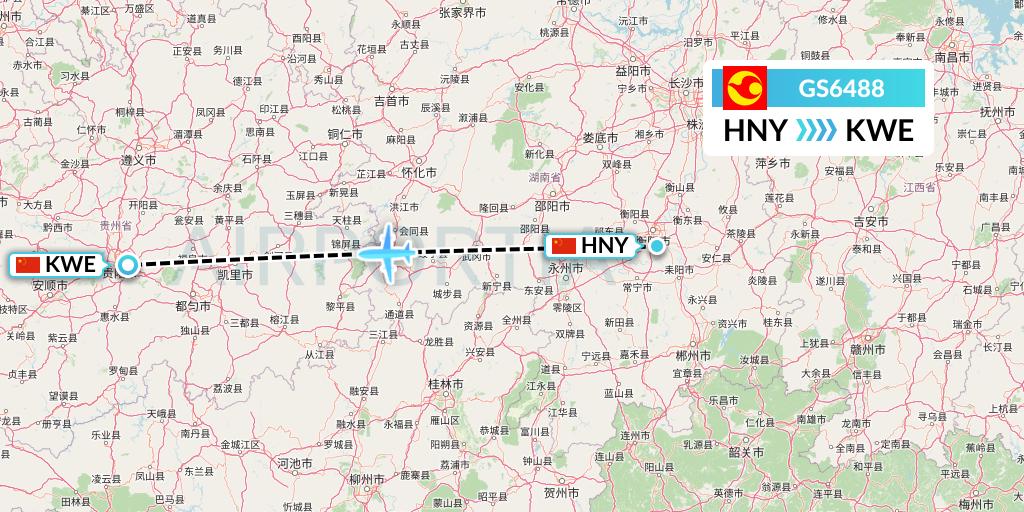GS6488 Tianjin Airlines Flight Map: Hengyang to Guiyang