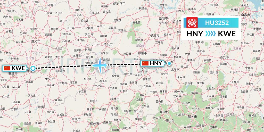 HU3252 Hainan Airlines Flight Map: Hengyang to Guiyang