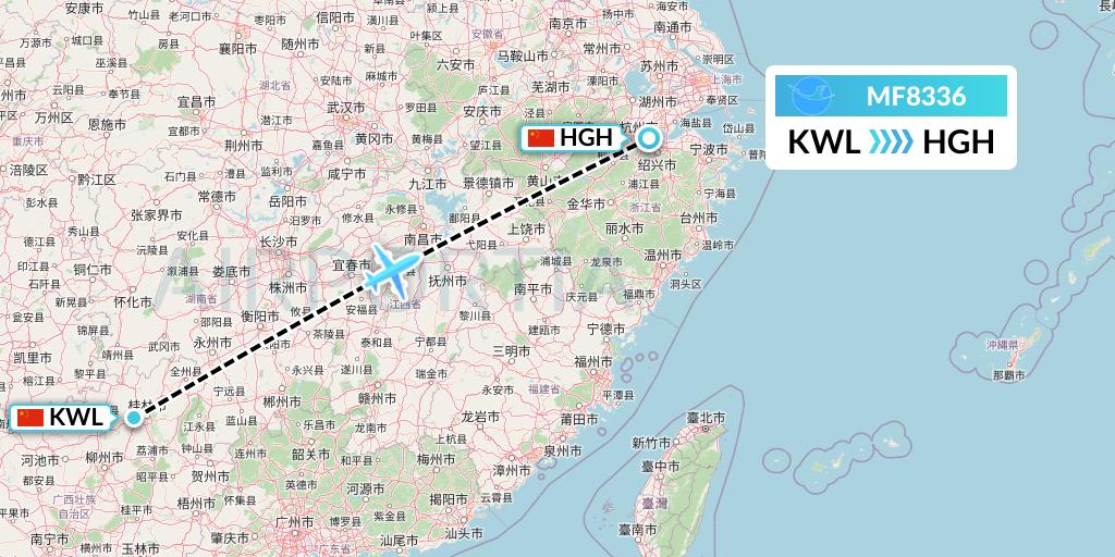 MF8336 Xiamen Airlines Flight Map: Guilin to Hangzhou