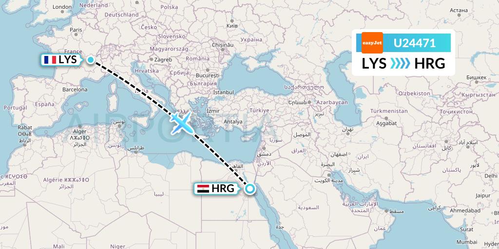 U24471 EasyJet Flight Map: Lyon to Hurghada