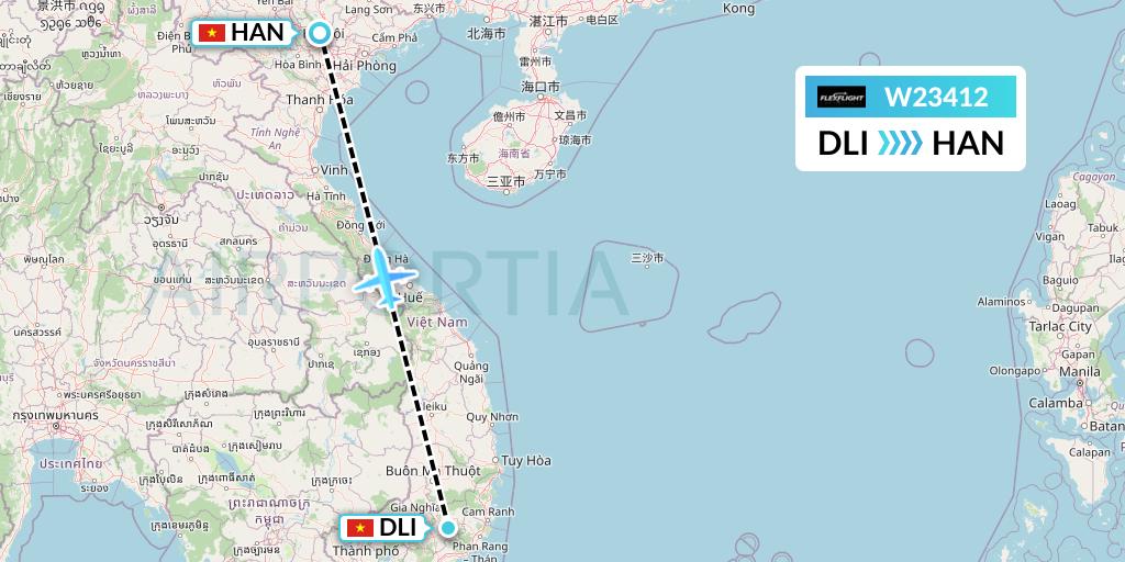 W23412 Flex Flight Flight Map: Da Lat to Hanoi