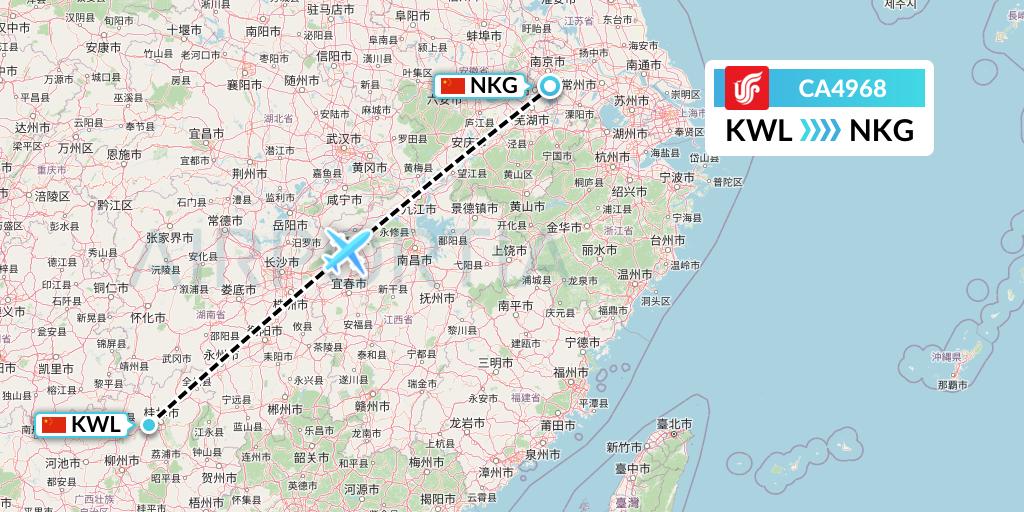 CA4968 Air China Flight Map: Guilin to Nanjing