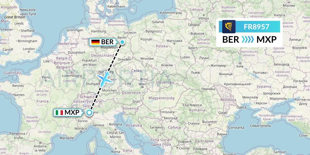 FR8957 Ryanair Flight Map: Berlin to Milan