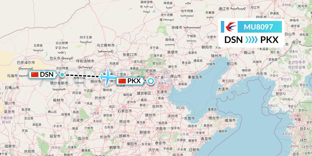 MU8097 China Eastern Airlines Flight Map: Dongsheng to Beijing