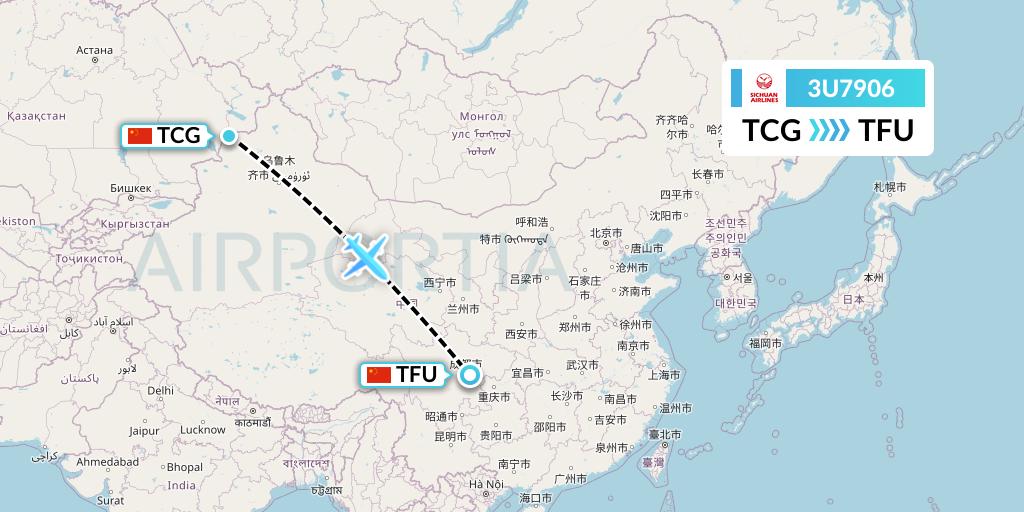 3U7906 Sichuan Airlines Flight Map: Tacheng to Chengdu