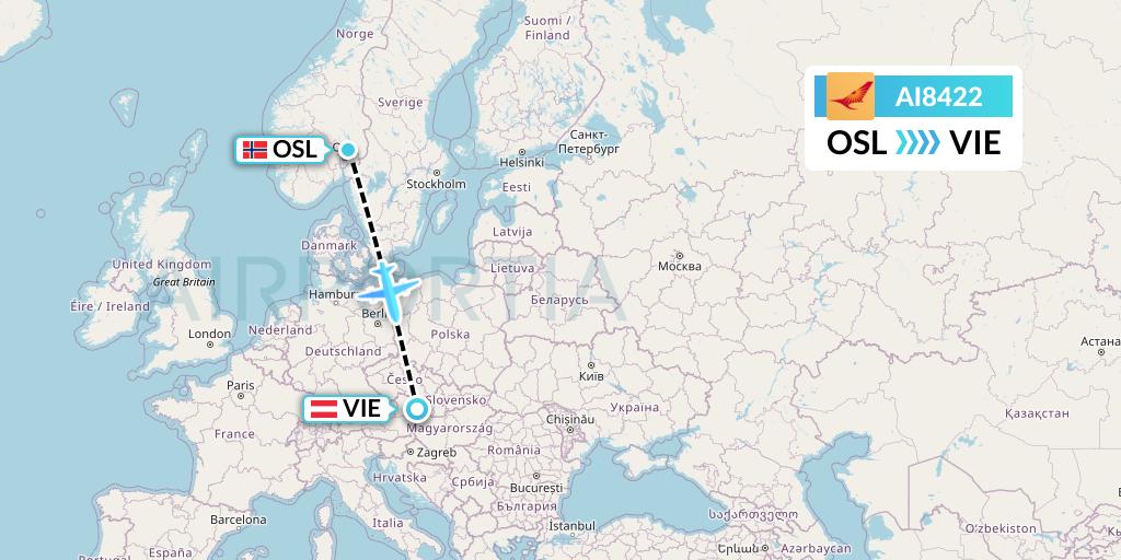 AI8422 Air India Flight Map: Oslo to Vienna