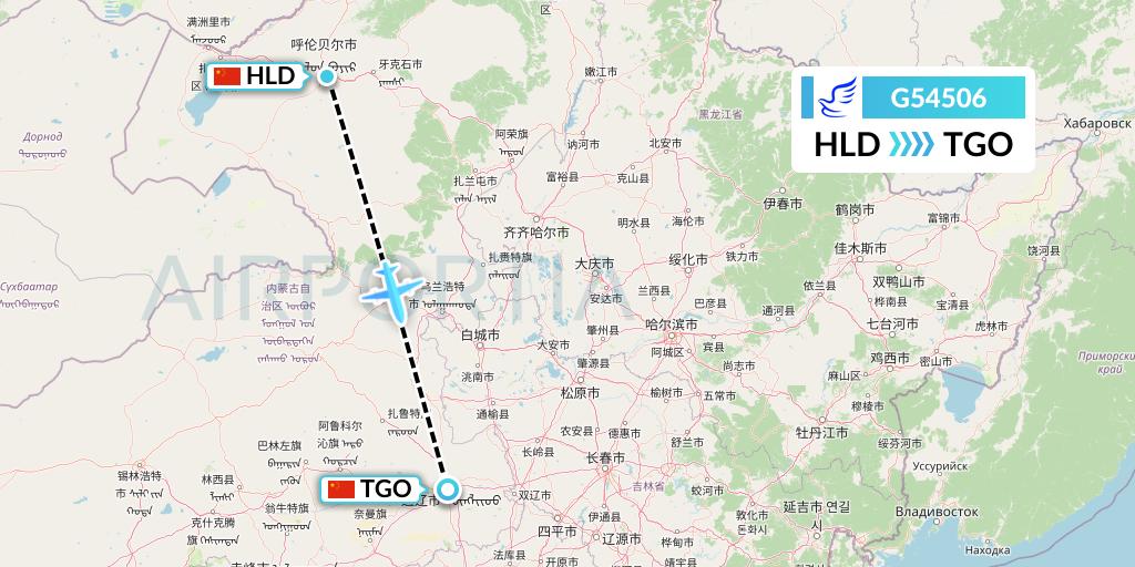 G54506 China Express Airlines Flight Map: Hailar to Tongliao