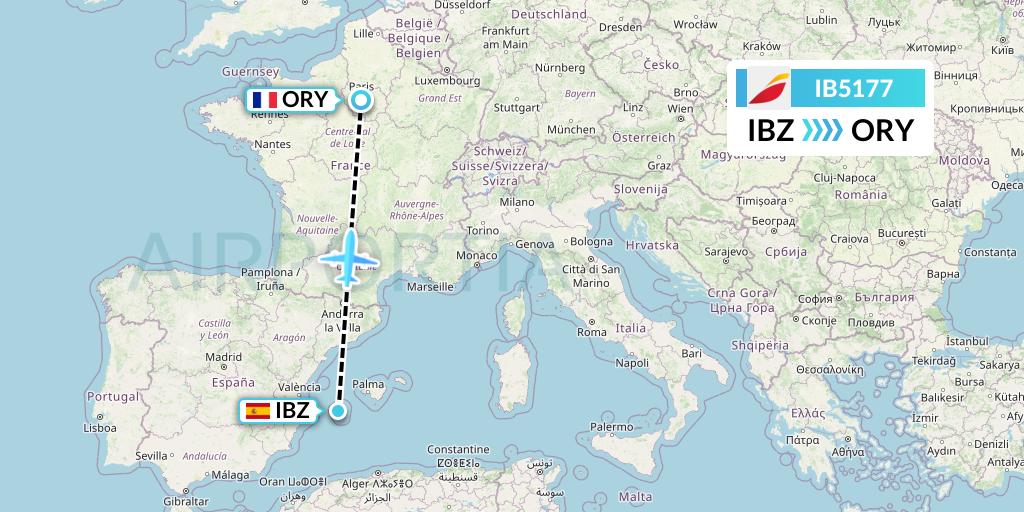 IB5177 Iberia Flight Map: Ibiza to Paris