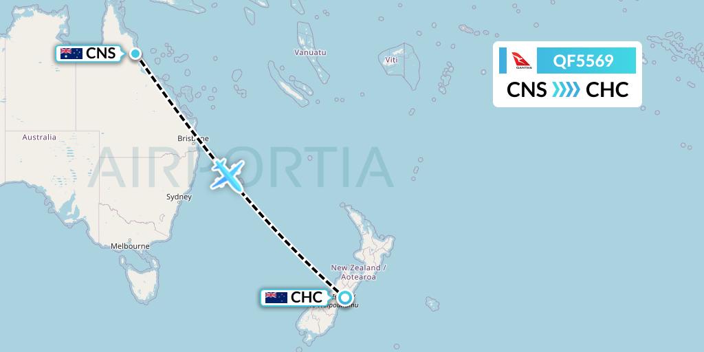 QF5569 Qantas Flight Map: Cairns to Christchurch