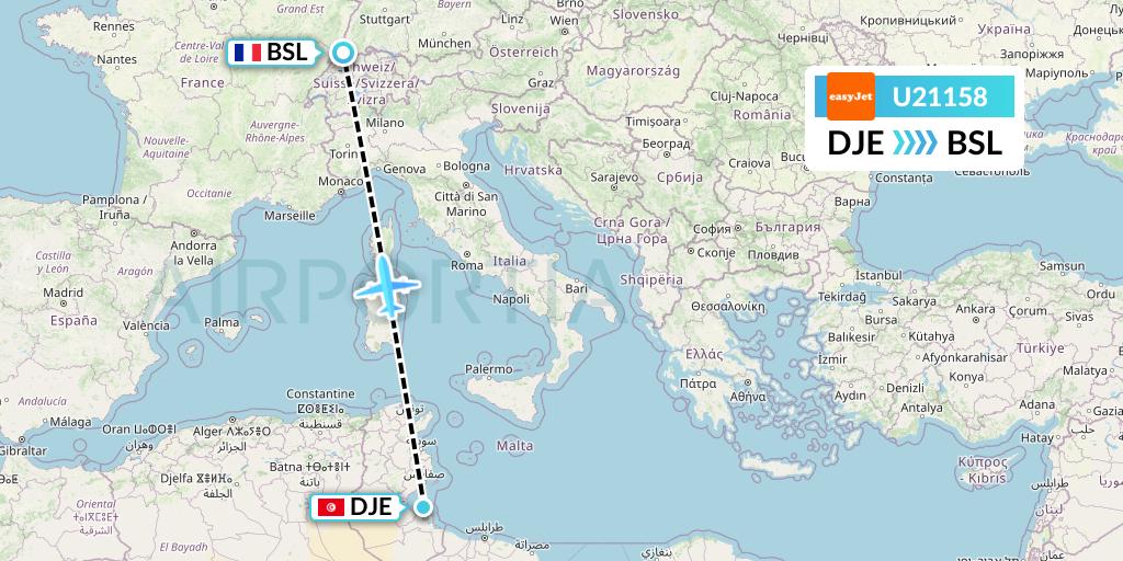 U21158 EasyJet Flight Map: Djerba to Basel