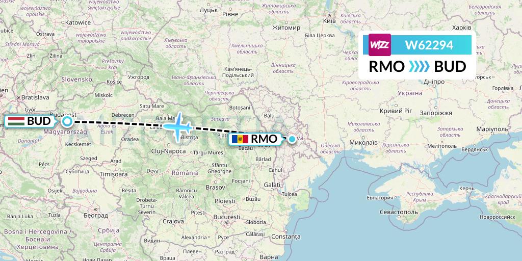 W62294 Wizz Air Flight Map: Chisinau to Budapest