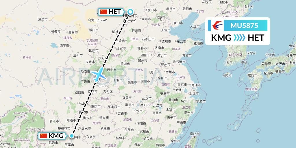 MU5875 China Eastern Airlines Flight Map: Kunming to Hohhot