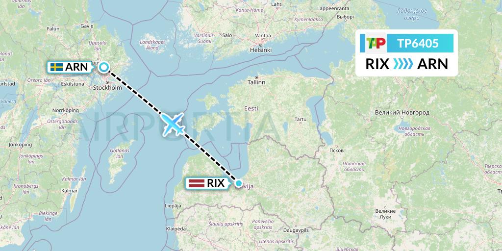 TP6405 TAP Portugal Flight Map: Riga to Stockholm