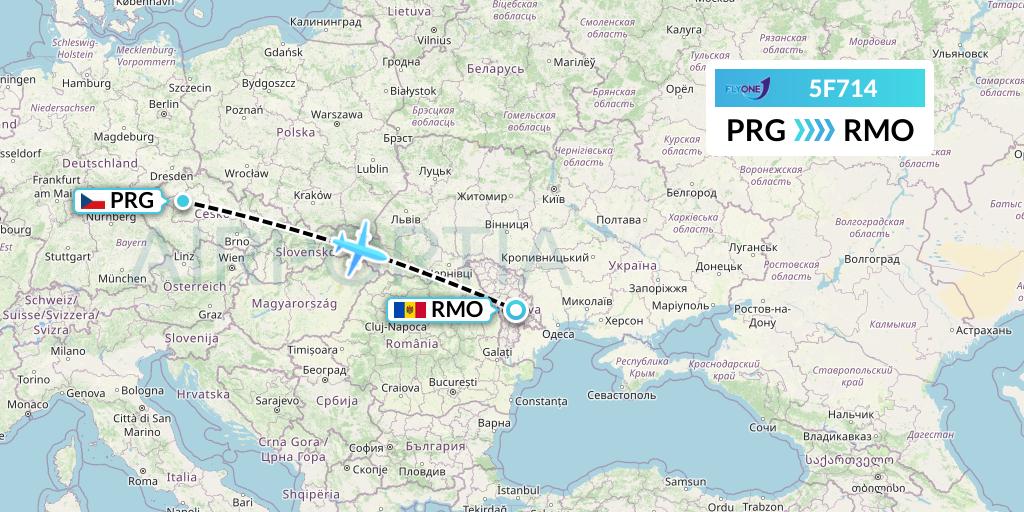 5F714 Fly One Flight Map: Prague to Chisinau