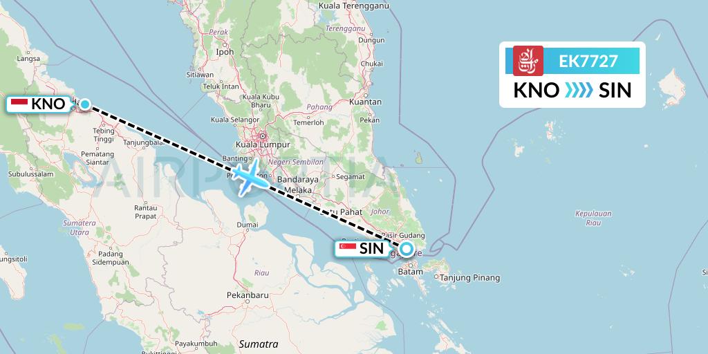 EK7727 Emirates Flight Map: Medan to Singapore