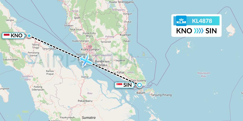 KL4878 KLM Flight Map: Medan to Singapore