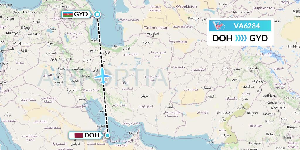 VA6284 Virgin Australia Flight Map: Doha to Baku