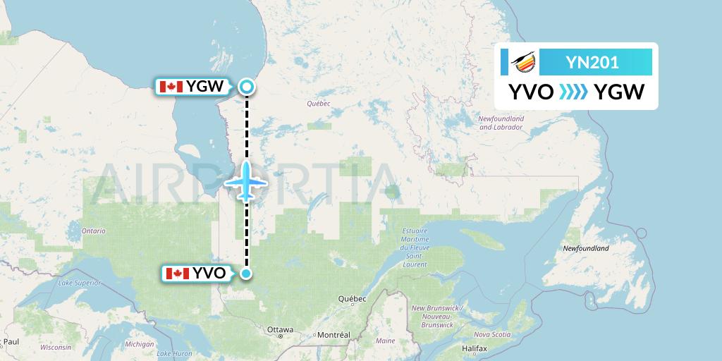 YN201 Air Creebec Flight Map: Val-d'Or to Kuujjuarapik