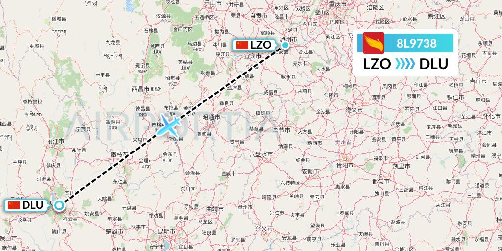 8L9738 Lucky Air Flight Map: Luzhou to Dali