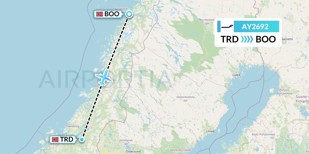 AY2692 Finnair Flight Map: Trondheim to Bodo