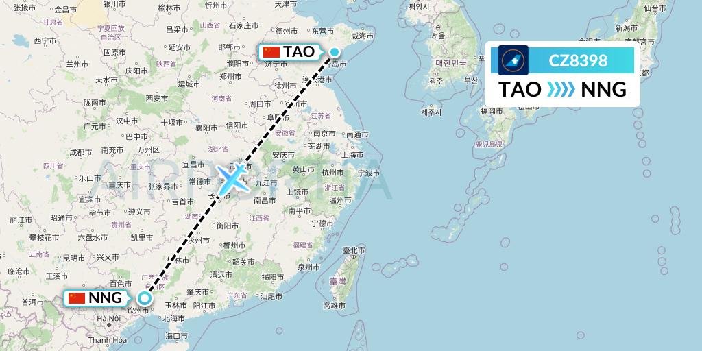 CZ8398 China Southern Airlines Flight Map: Qingdao to Nanning