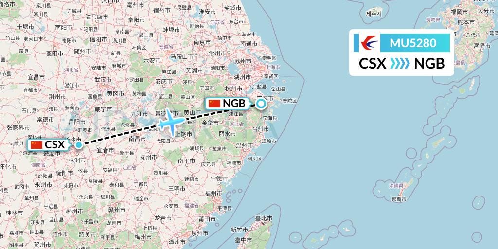 MU5280 China Eastern Airlines Flight Map: Changsha to Ningbo
