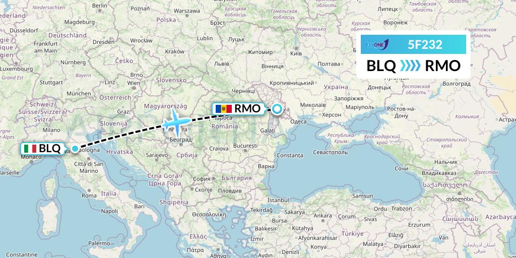 5F232 Fly One Flight Map: Bologna to Chisinau