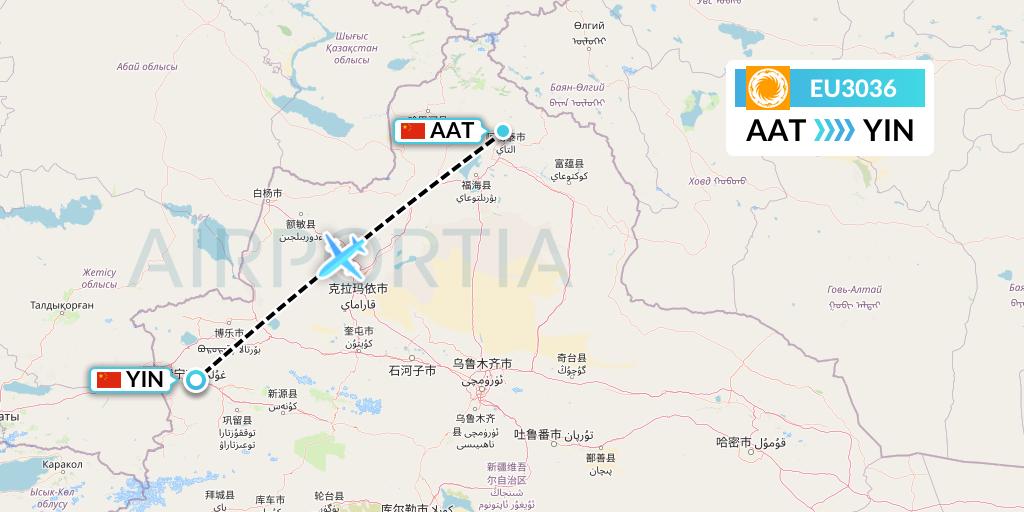 EU3036 Chengdu Airlines Flight Map: Altay to Yining