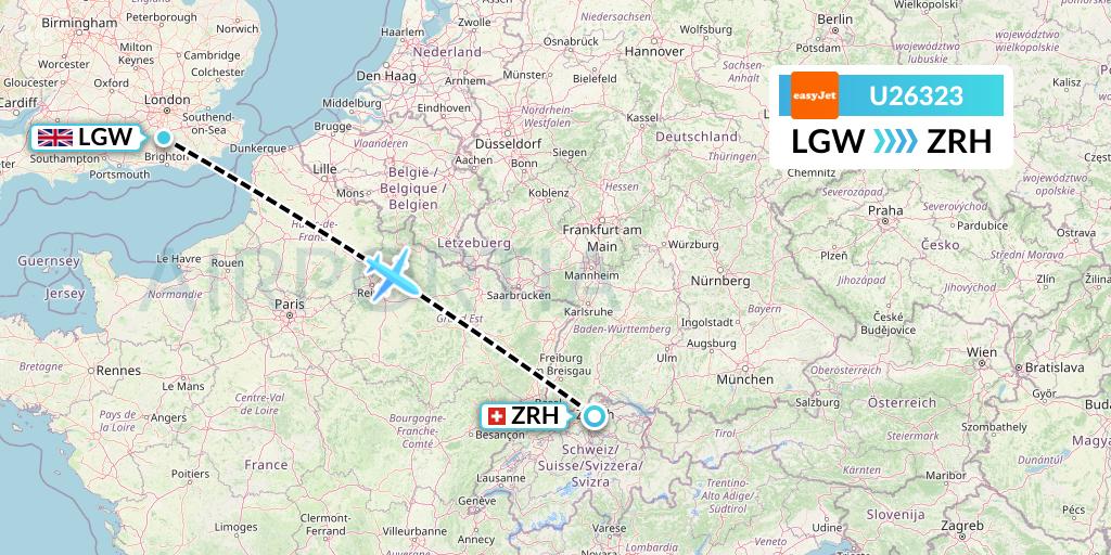 U26323 EasyJet Flight Map: London to Zurich