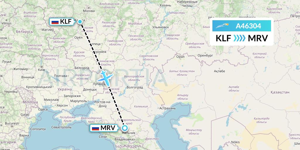 A46304 Azimuth Airlines Flight Map: Kaluga to Mineralnye Vody