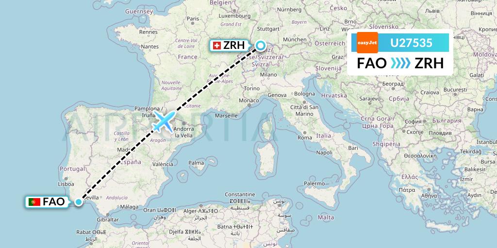 U27535 EasyJet Flight Map: Faro to Zurich