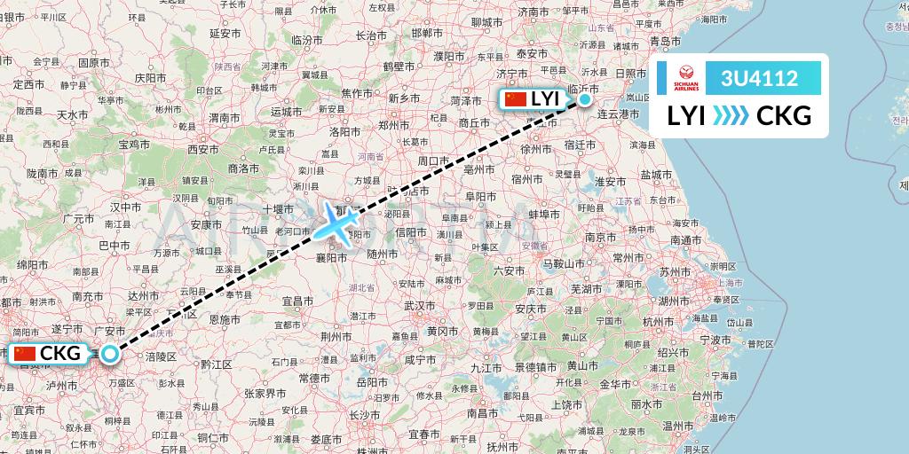 3U4112 Sichuan Airlines Flight Map: Linyi to Chongqing