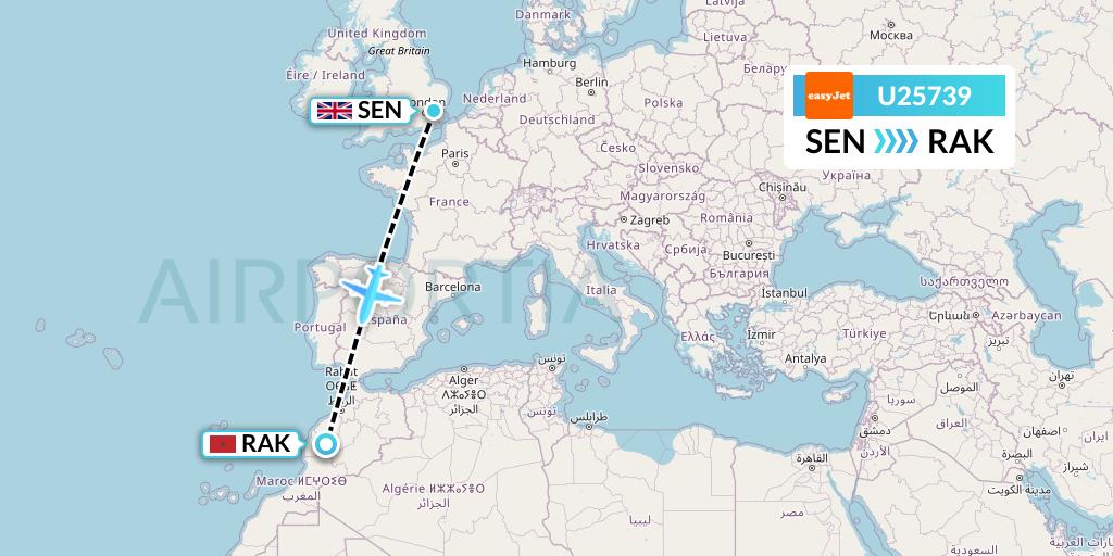U25739 EasyJet Flight Map: Southend to Marrakesh 