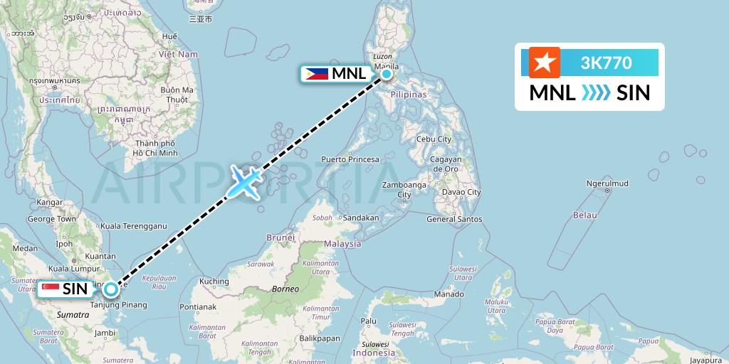 3K770 Jetstar Asia Flight Map: Manila to Singapore