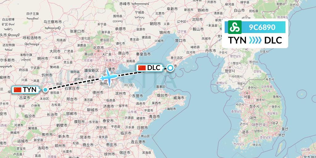 9C6890 Spring Airlines Flight Map: Taiyuan to Dalian