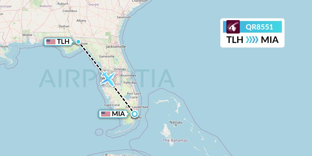 QR8551 Qatar Airways Flight Map: Tallahassee to Miami