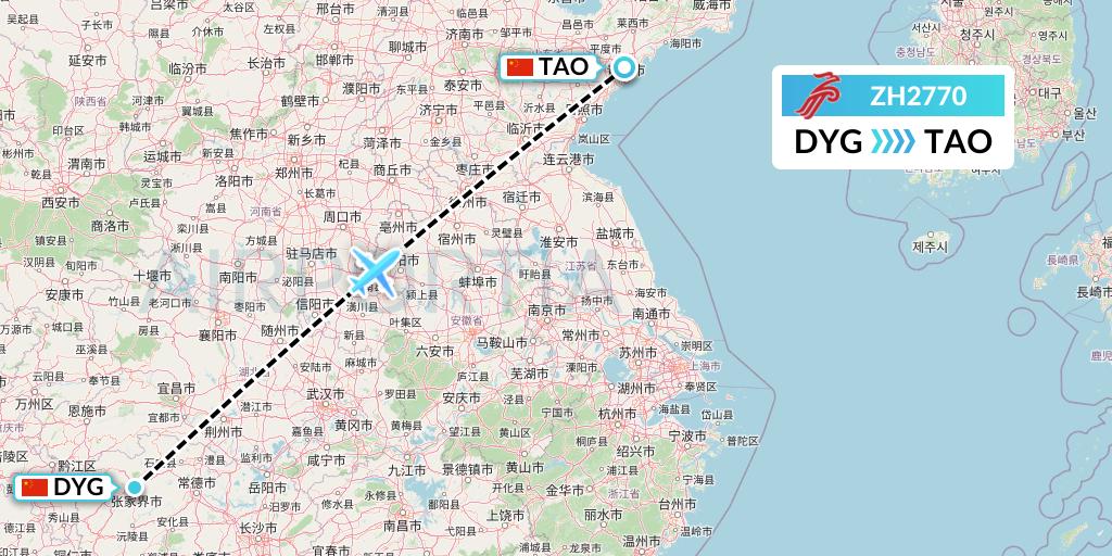 ZH2770 Shenzhen Airlines Flight Map: Dayong to Qingdao