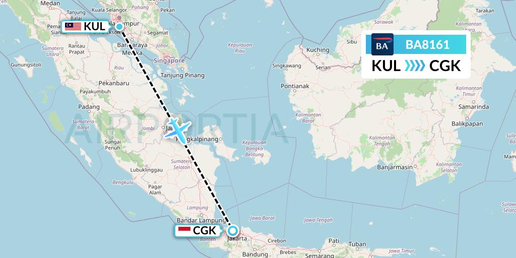 BA8161 British Airways Flight Map: Kuala Lumpur to Jakarta