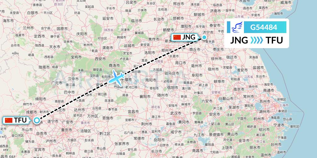 G54484 China Express Airlines Flight Map: Jining to Chengdu