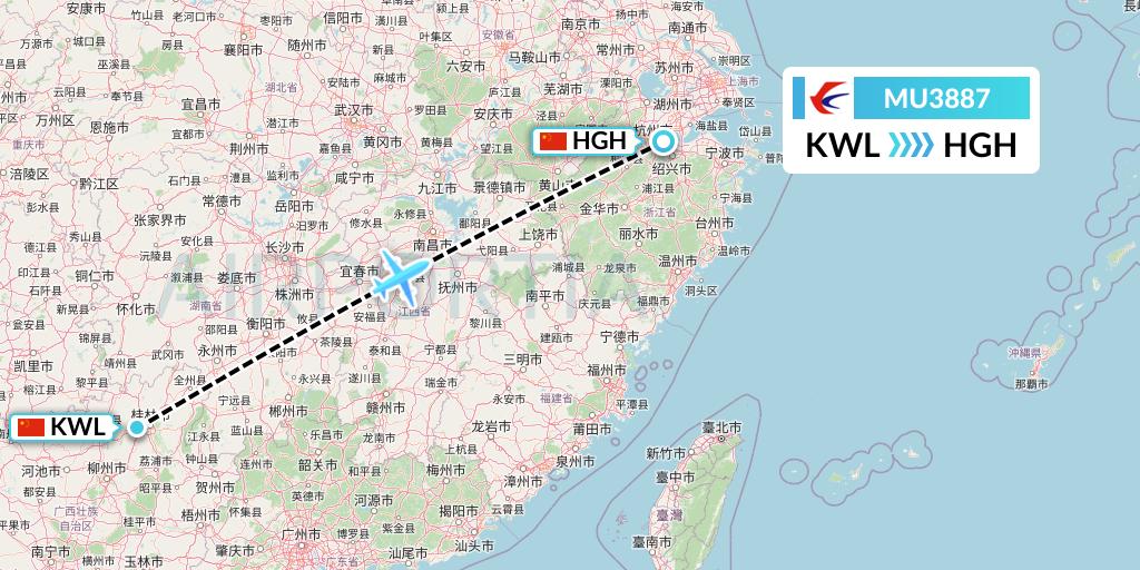 MU3887 China Eastern Airlines Flight Map: Guilin to Hangzhou