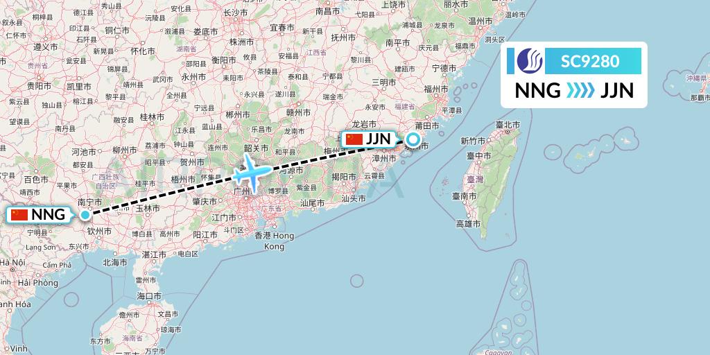 SC9280 Shandong Airlines Flight Map: Nanning to Jinjiang