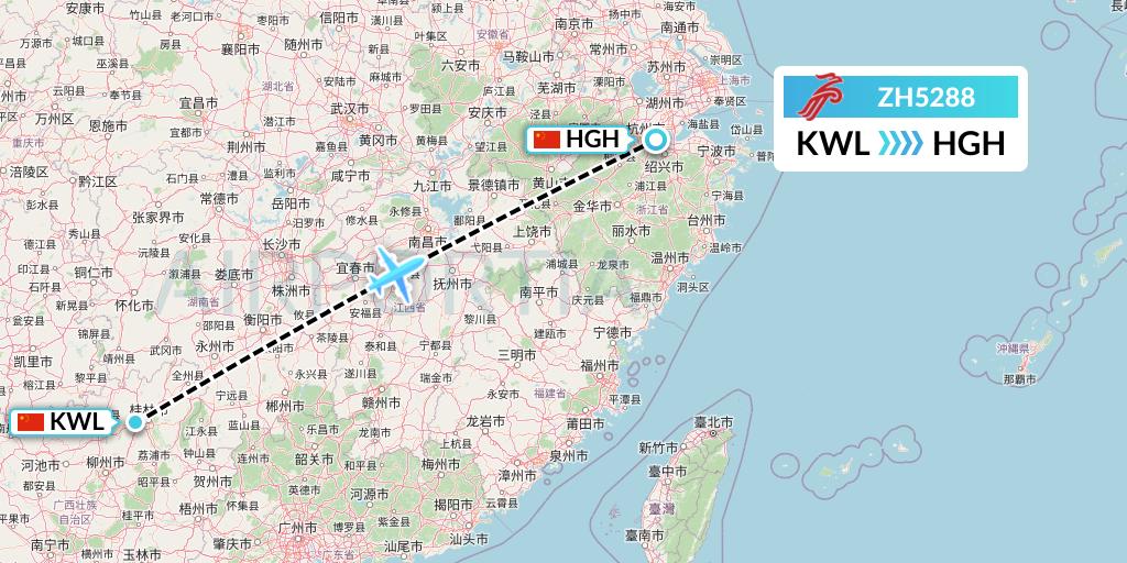 ZH5288 Shenzhen Airlines Flight Map: Guilin to Hangzhou