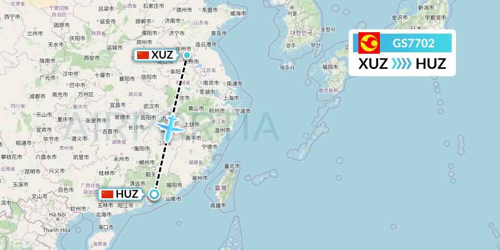 GS7702 Tianjin Airlines Flight Map: Xuzhou to Huizhou