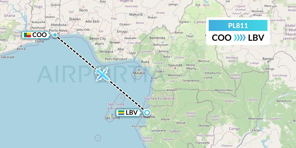PL811 Southern Air Charter Flight Map: Cotonou to Libreville