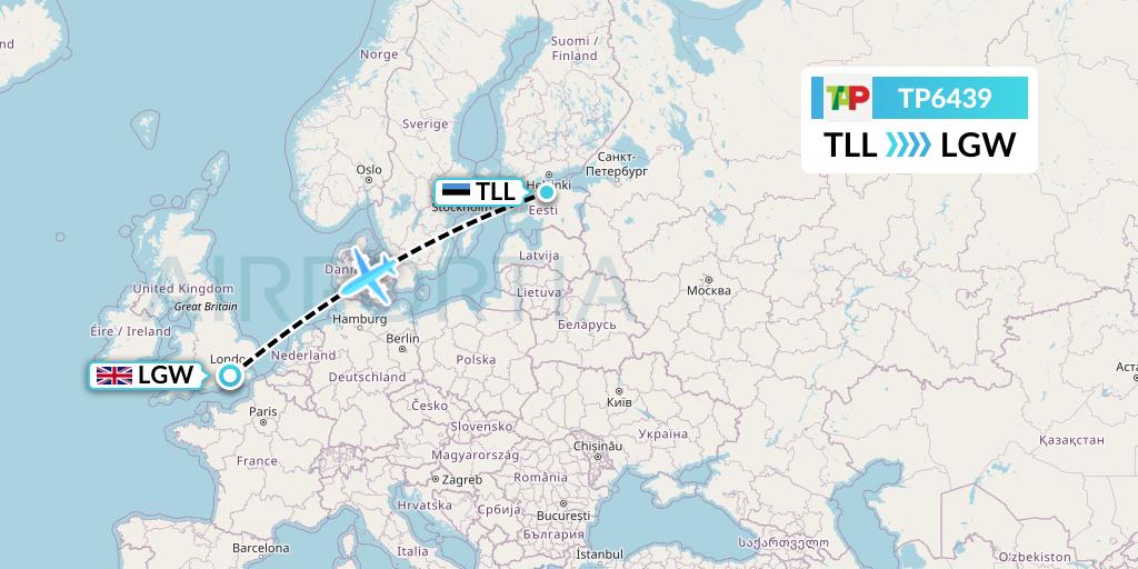 TP6439 TAP Portugal Flight Map: Tallinn to London